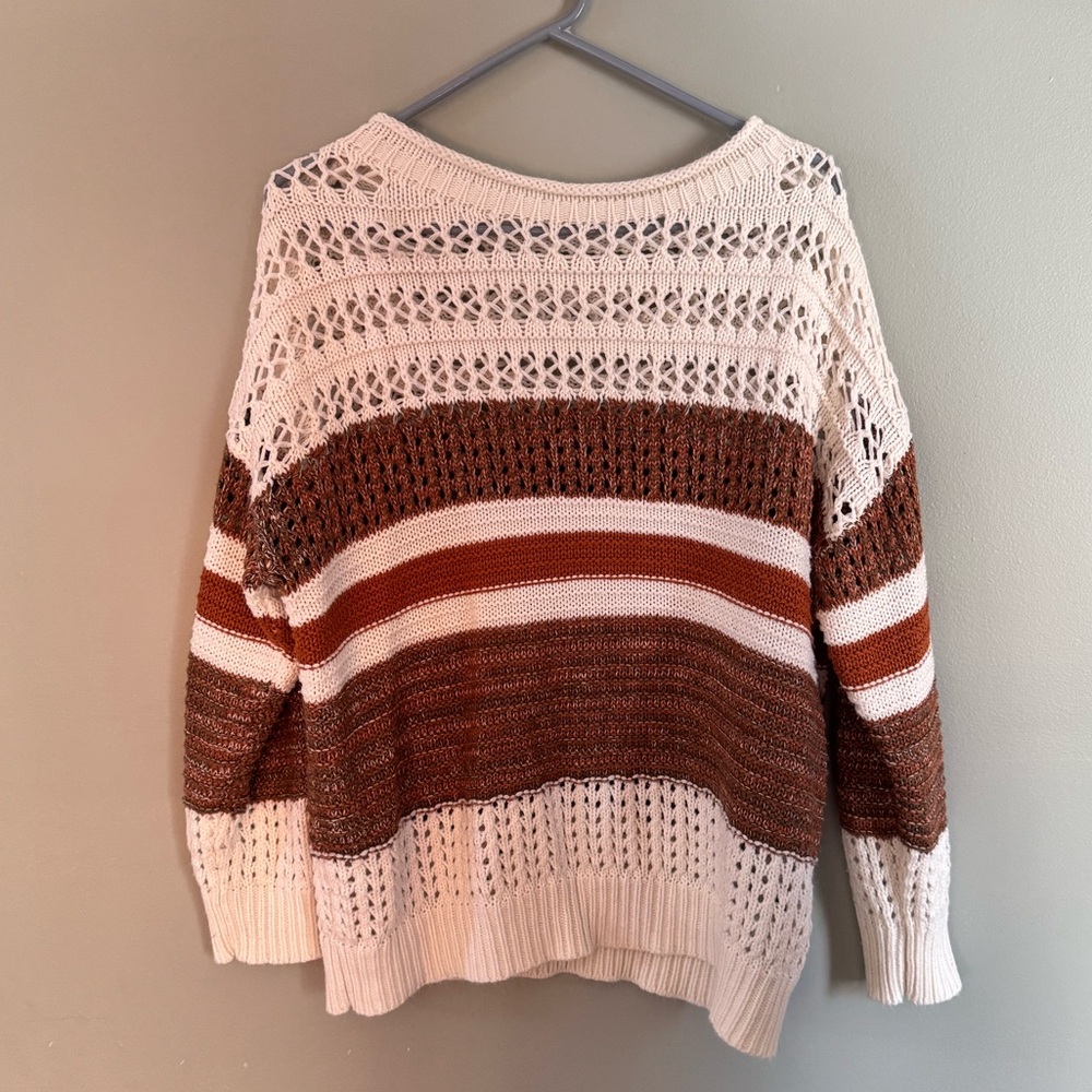 Chic White and Brown Striped Women's Sweater